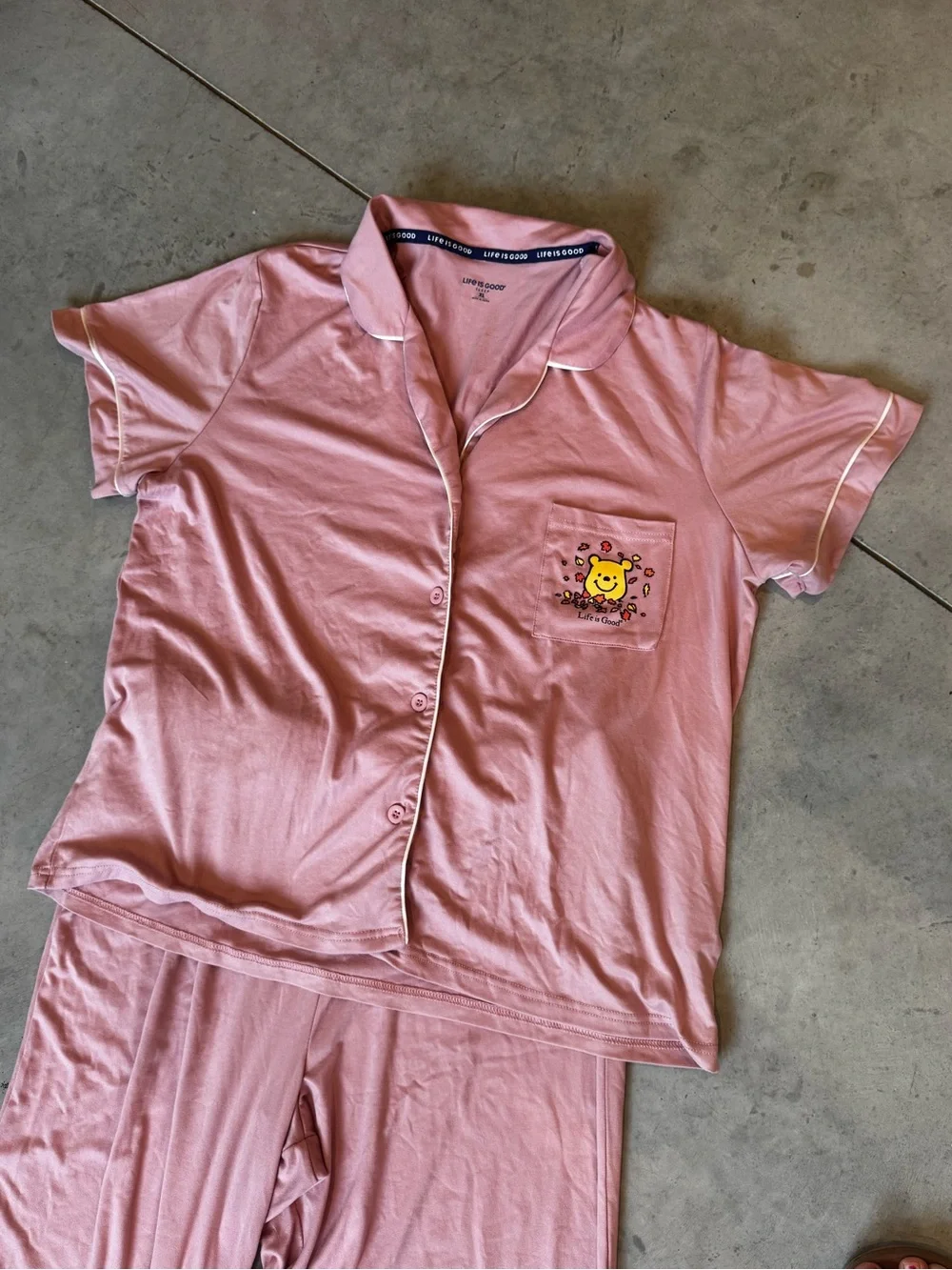 Life Is Good Pink Short-Sleeve and Pants Pajama Set with Winnie the Pooh Pocket